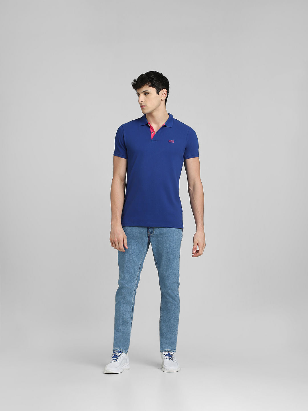 Blue Logo Print Polo Neck T-shirt