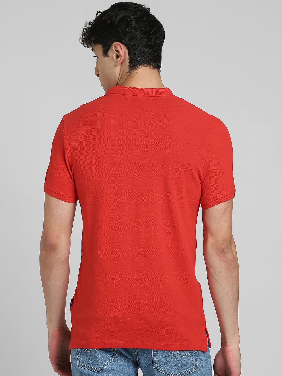 Red Logo Print Polo Neck T-shirt