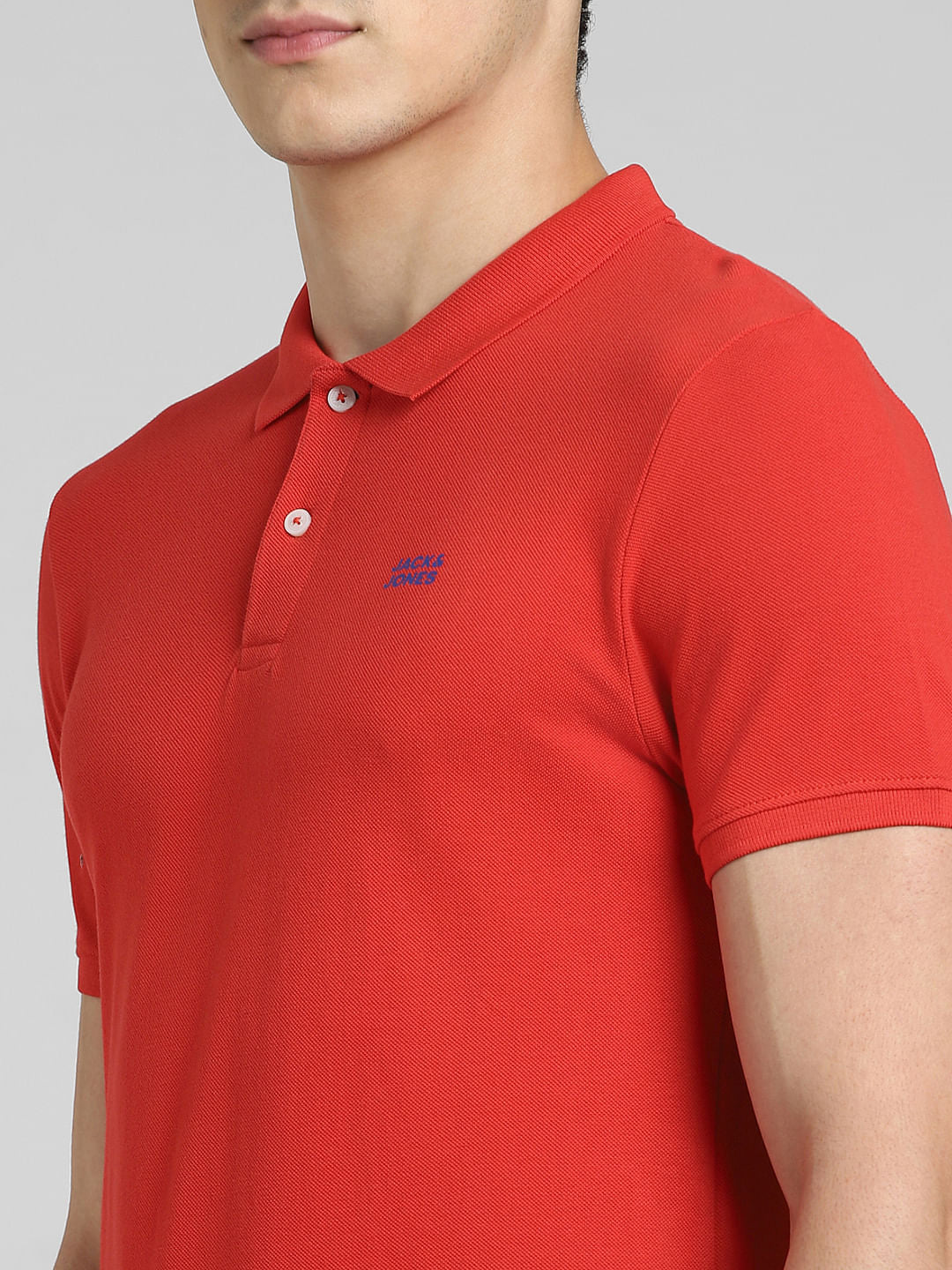 Red Logo Print Polo Neck T-shirt