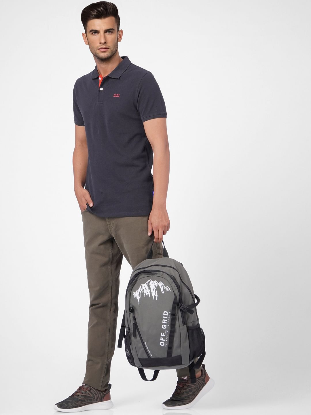 Black Logo Print Polo Neck T-shirt