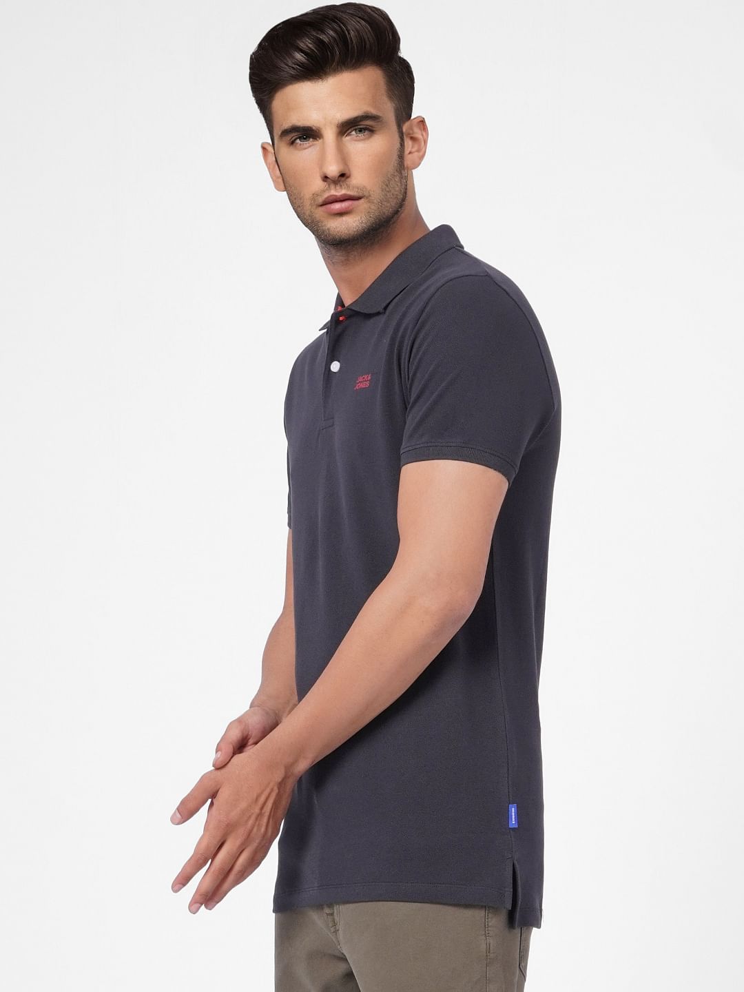 Black Logo Print Polo Neck T-shirt