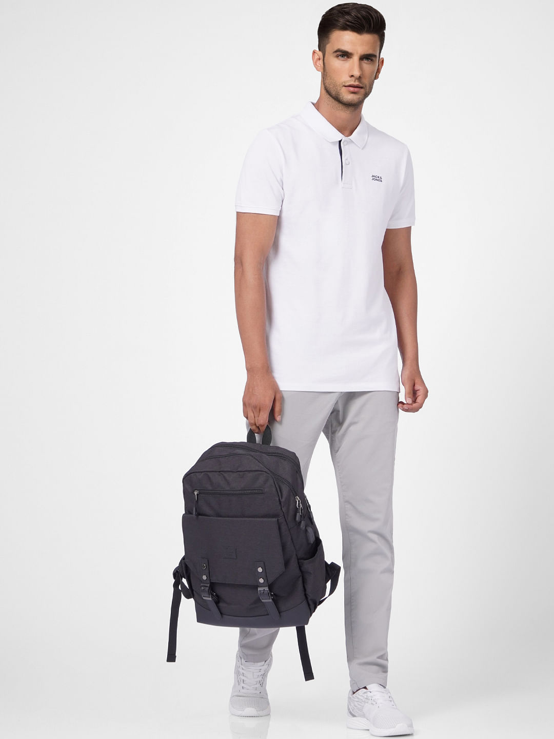 White Logo Print Polo Neck T-shirt - S