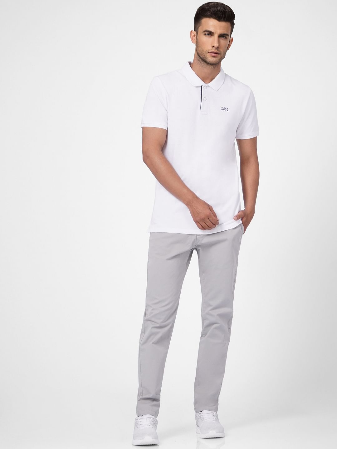 White Logo Print Polo Neck T-shirt