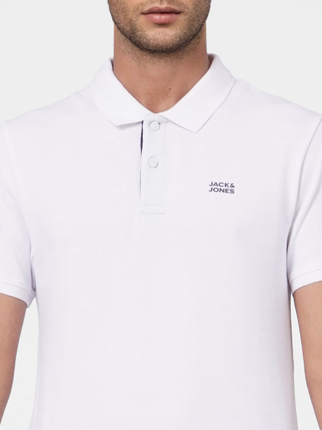 White Logo Print Polo Neck T-shirt