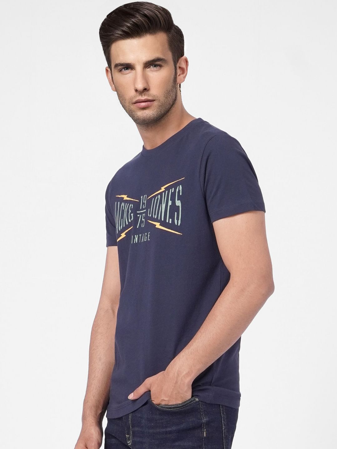 Blue Graphic Print Crew Neck T-shirt