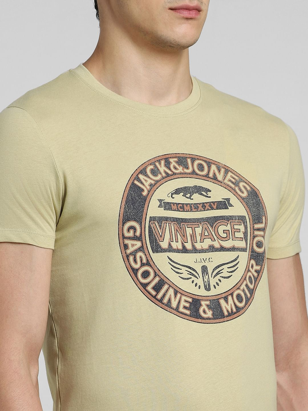 Light Beige Graphic Print Crew Neck T-shirt