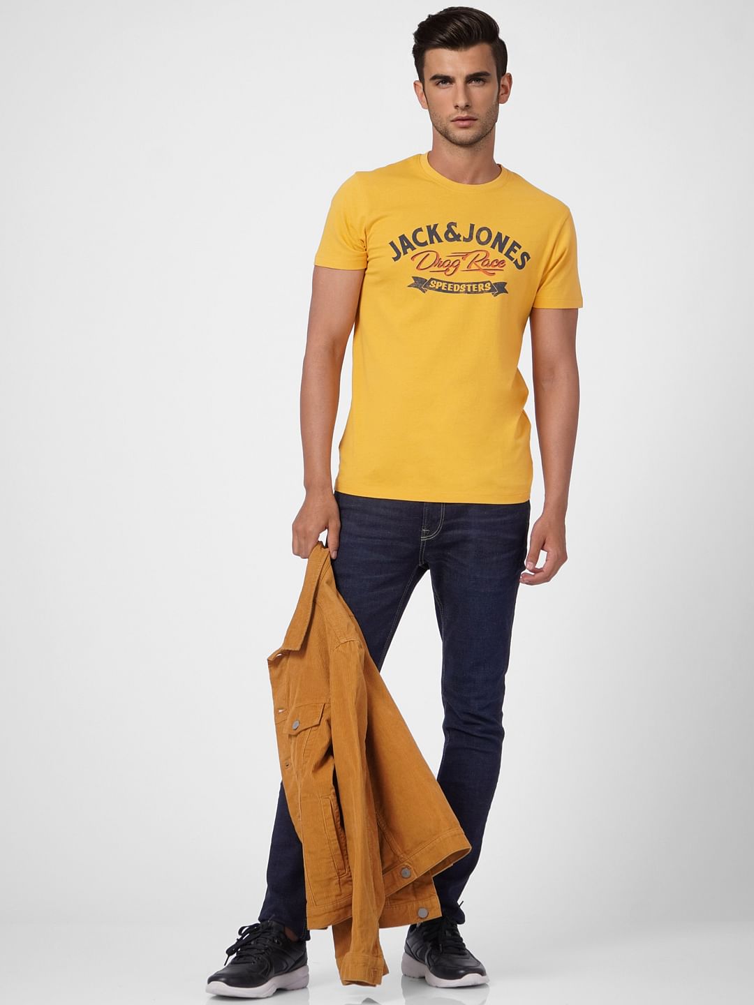 Yellow Graphic Print Crew Neck T-shirt - S
