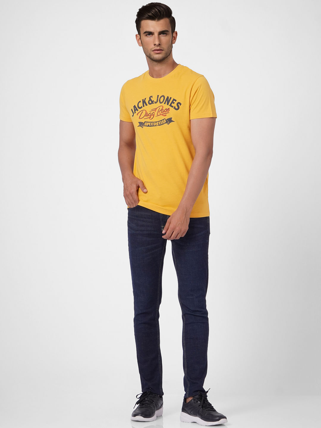 Yellow Graphic Print Crew Neck T-shirt