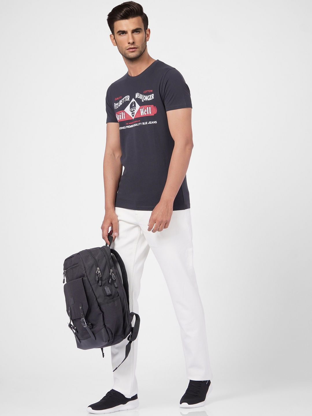 Black Graphic Print Crew Neck T-shirt - S