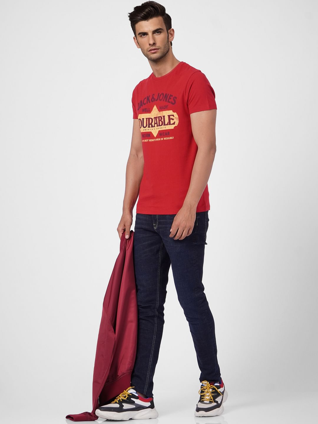 Red Graphic Print Crew Neck T-shirt - S