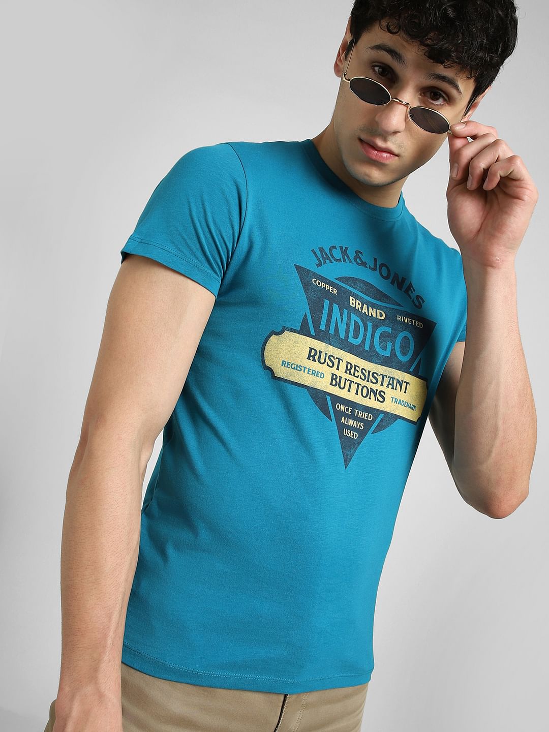 Blue Graphic Print Crew Neck T-shirt - S