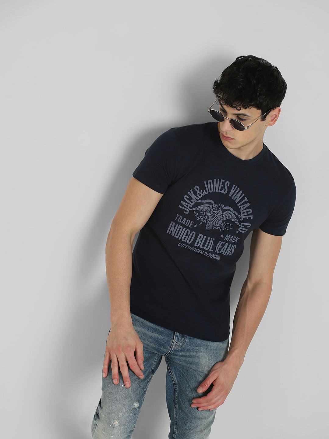 Blue Logo Print Crew Neck T-shirt