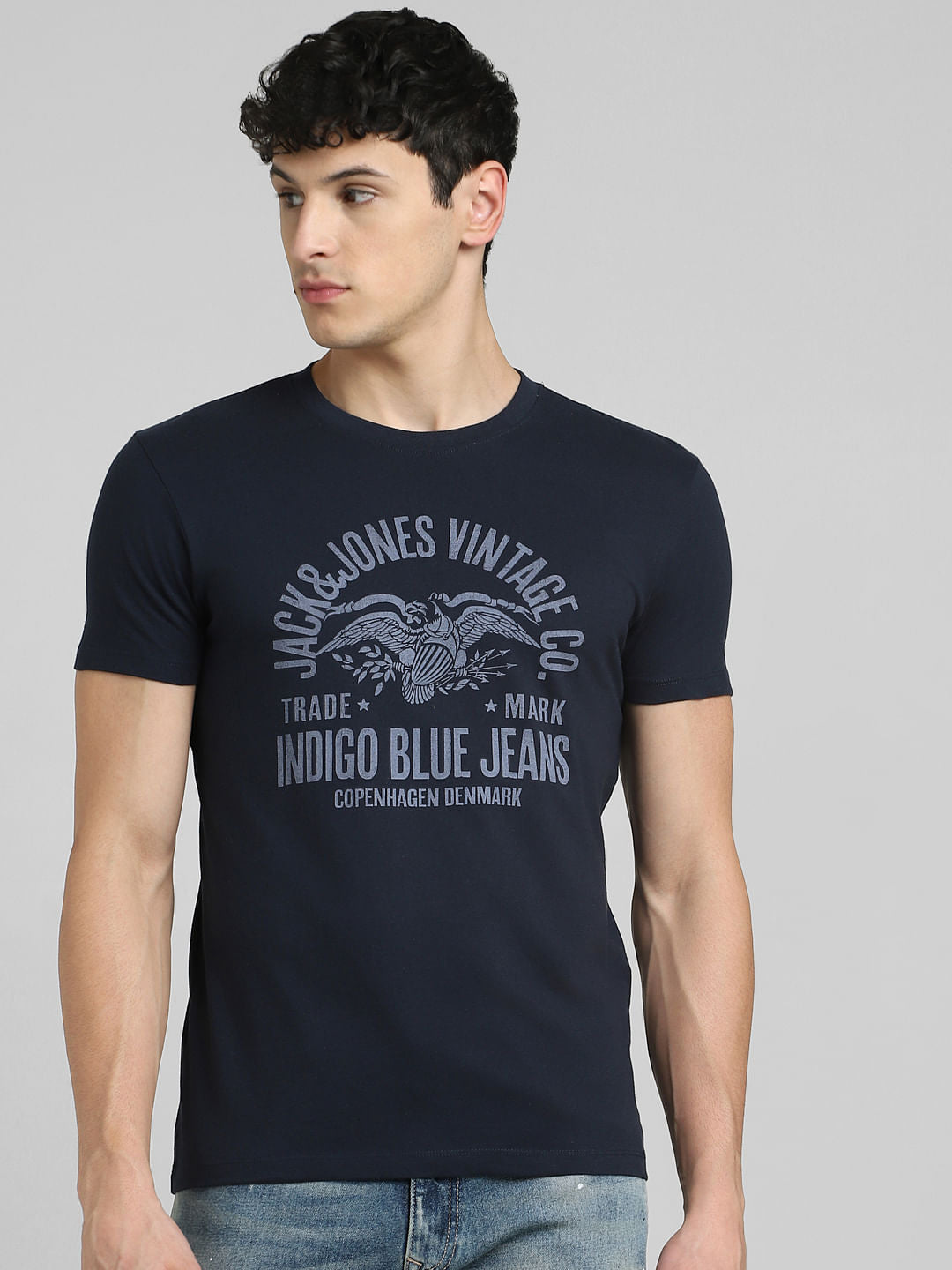 Blue Logo Print Crew Neck T-shirt