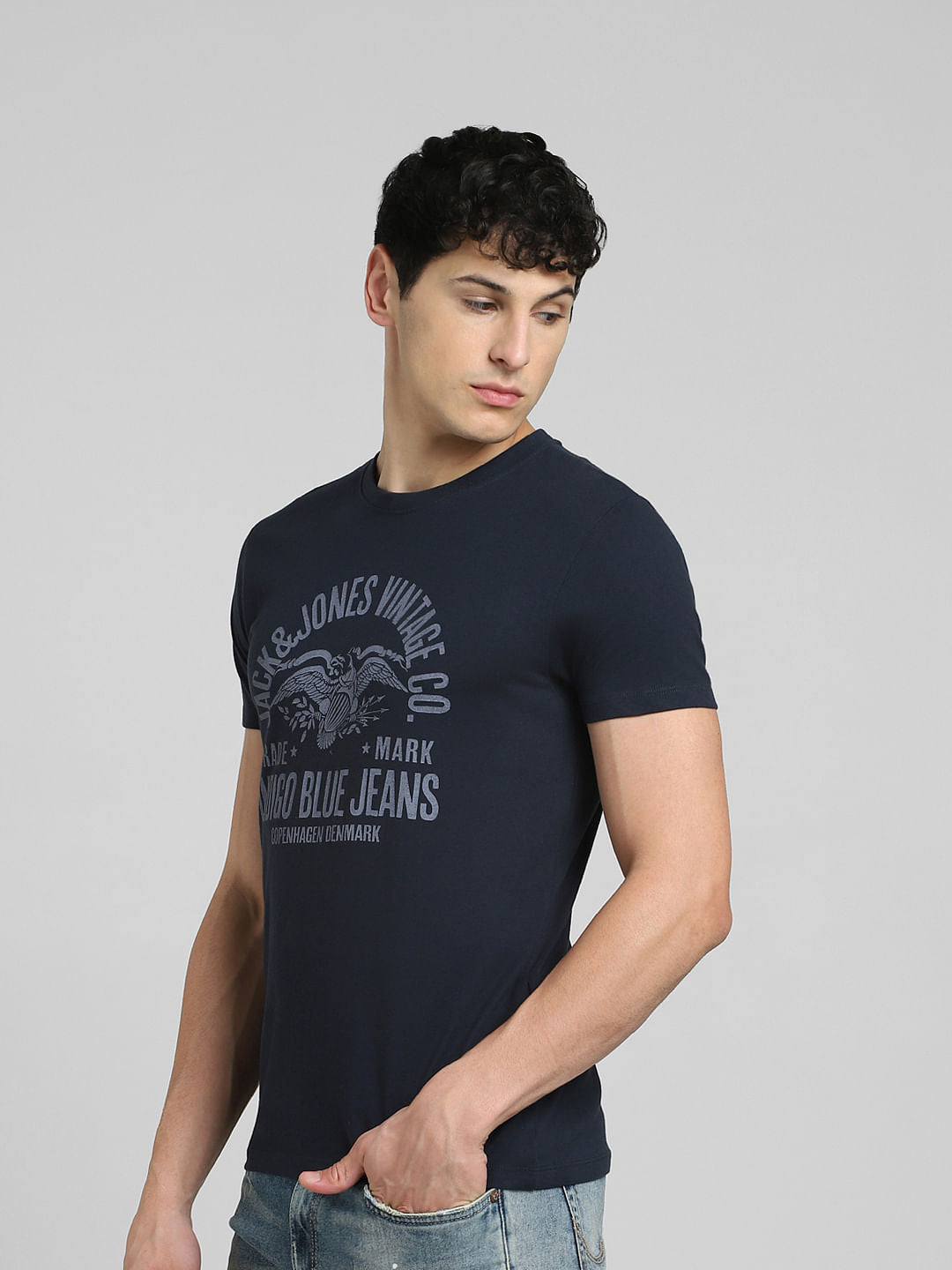 Blue Logo Print Crew Neck T-shirt