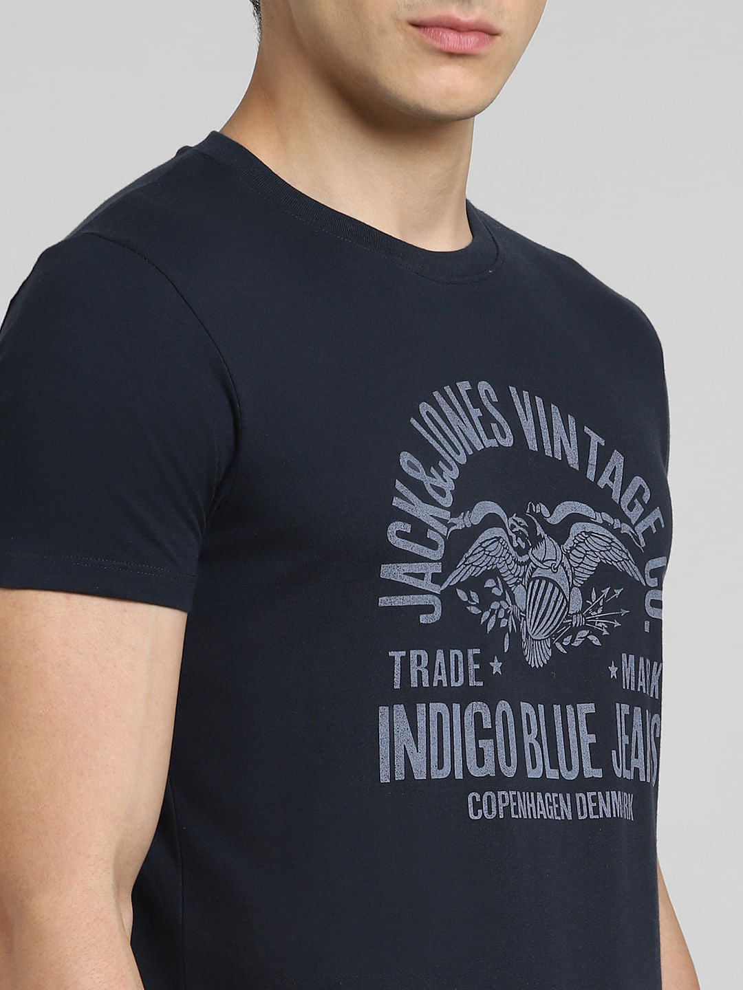 Blue Logo Print Crew Neck T-shirt