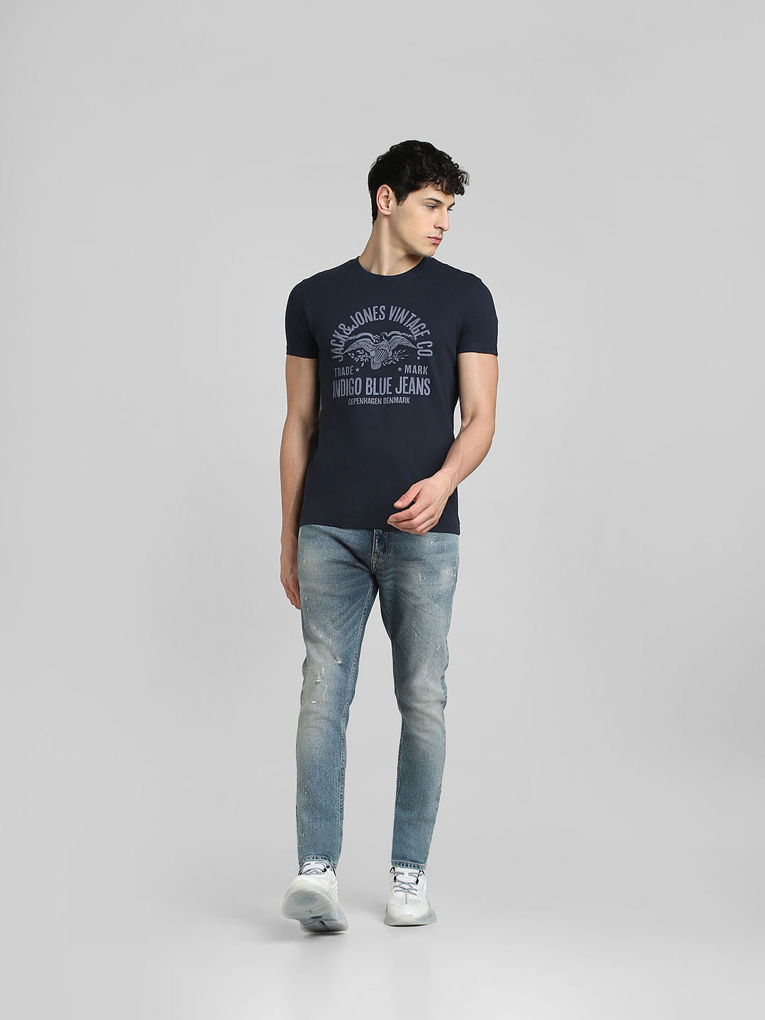 Blue Logo Print Crew Neck T-shirt