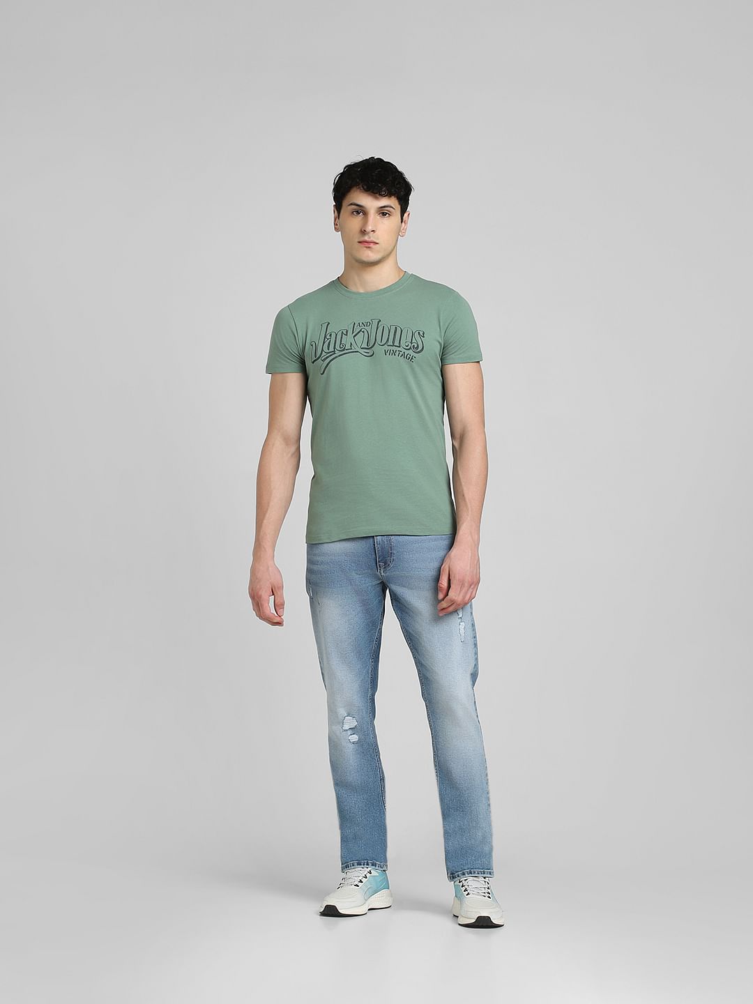 Green Logo Print Crew Neck T-shirt