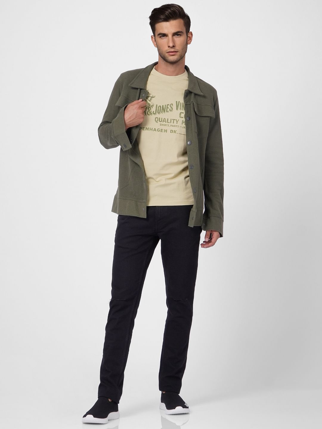 Beige Logo Print Crew Neck T-shirt - S