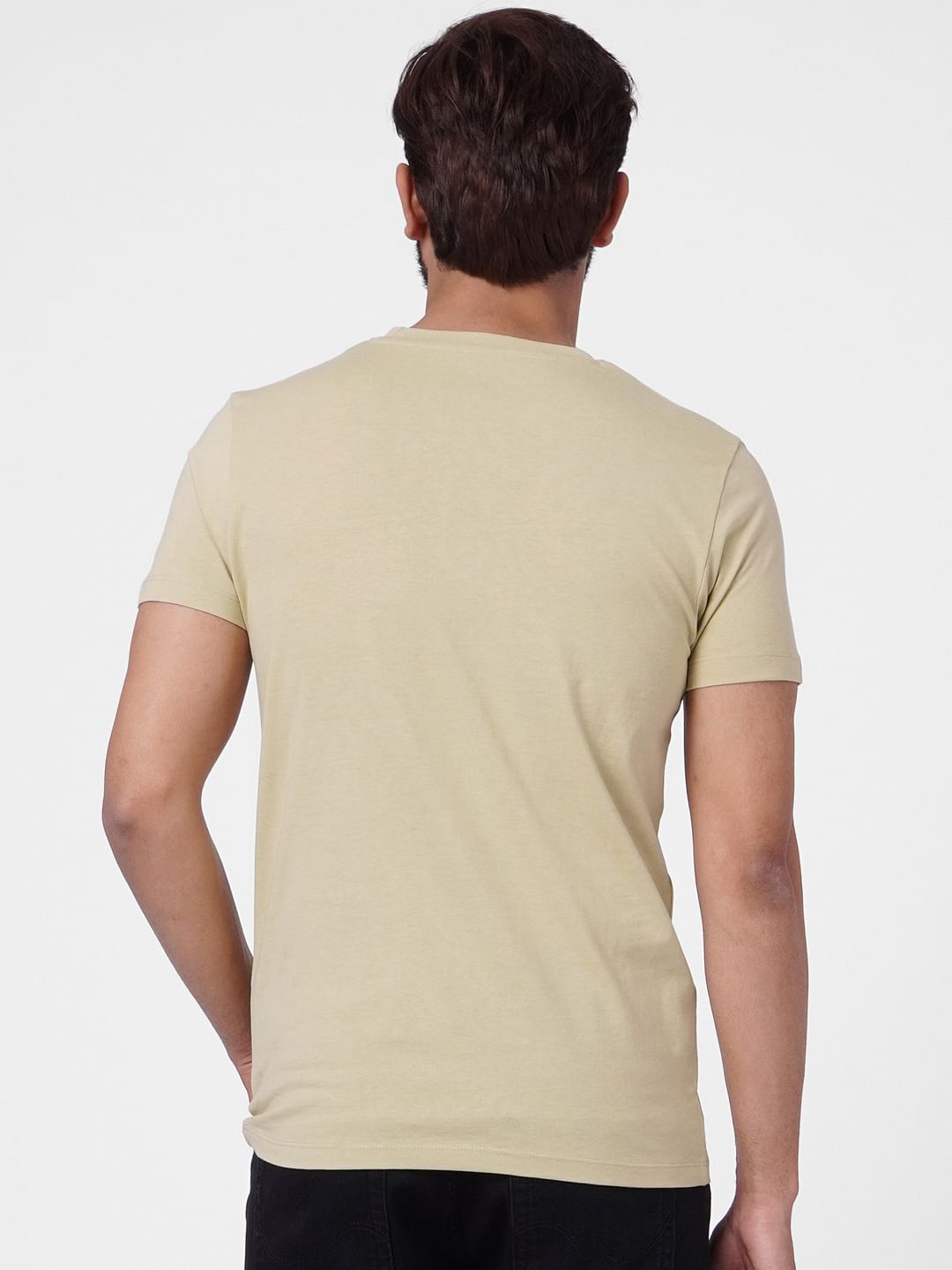 Beige Logo Print Crew Neck T-shirt