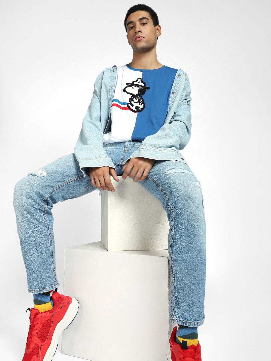 X PEANUTS Blue Graphic Print T-shirt