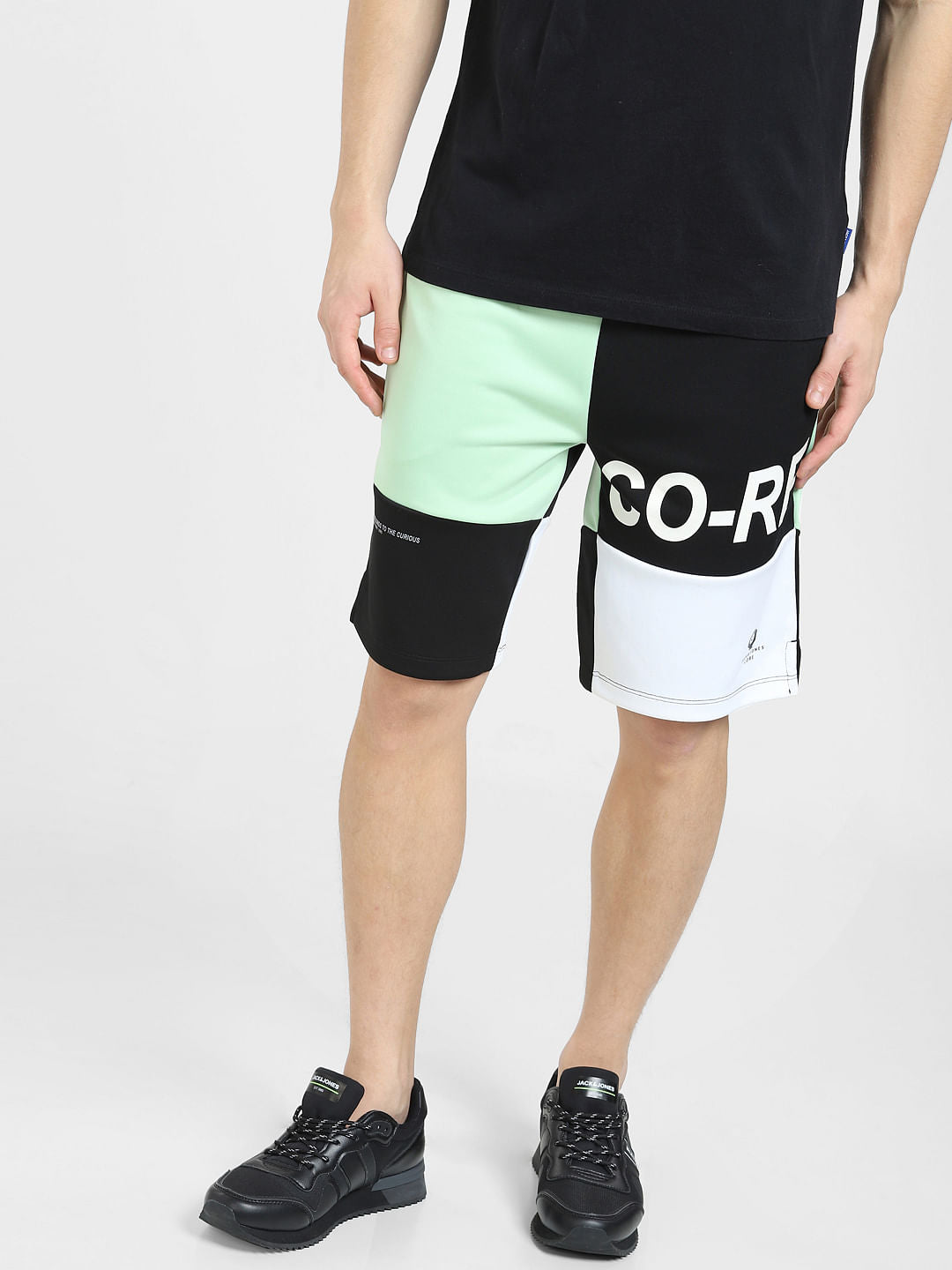 Black Mid Rise Colourblocked Shorts