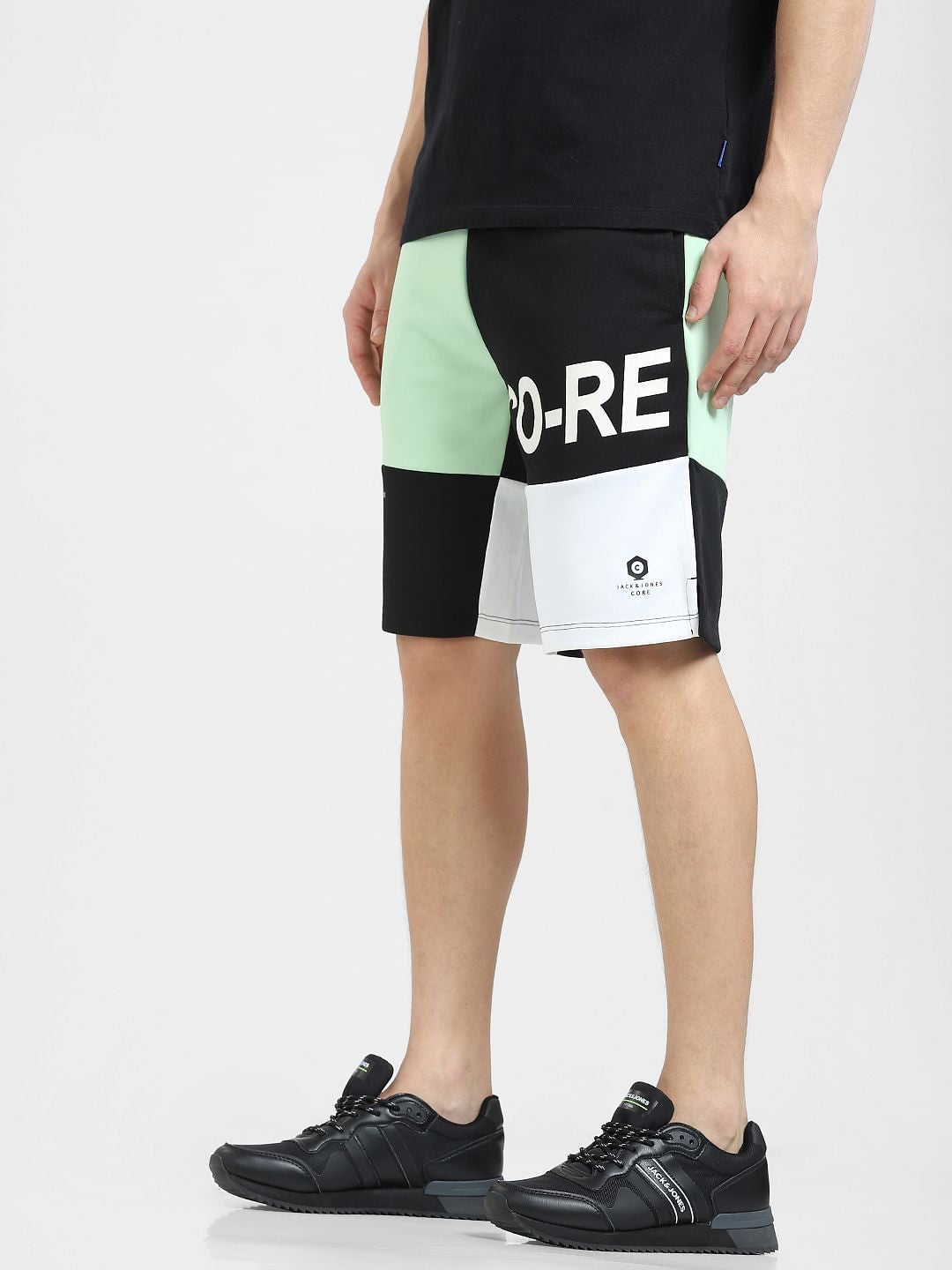 Black Mid Rise Colourblocked Shorts