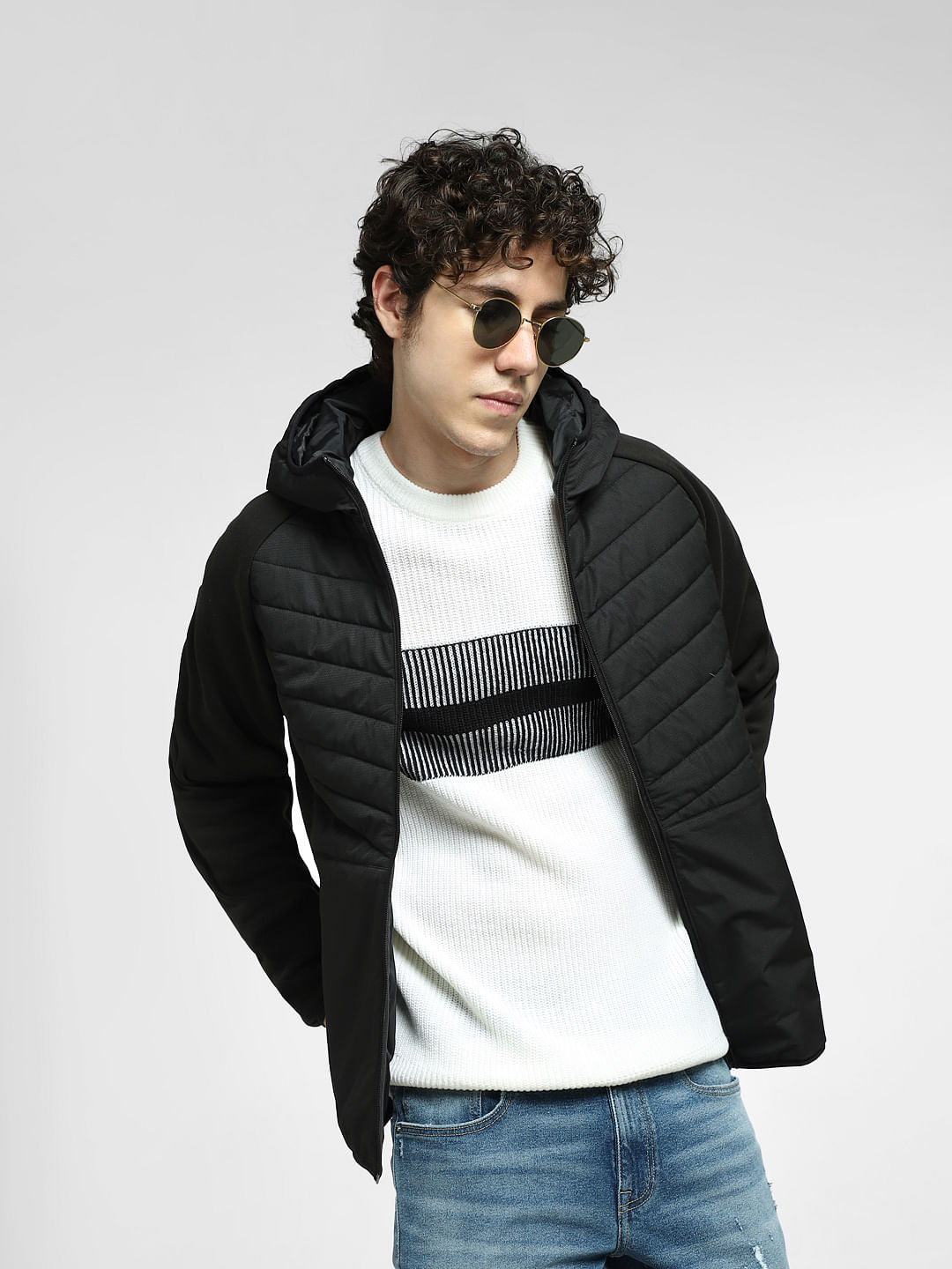 Black Colourblocked Hooded Jacket - S