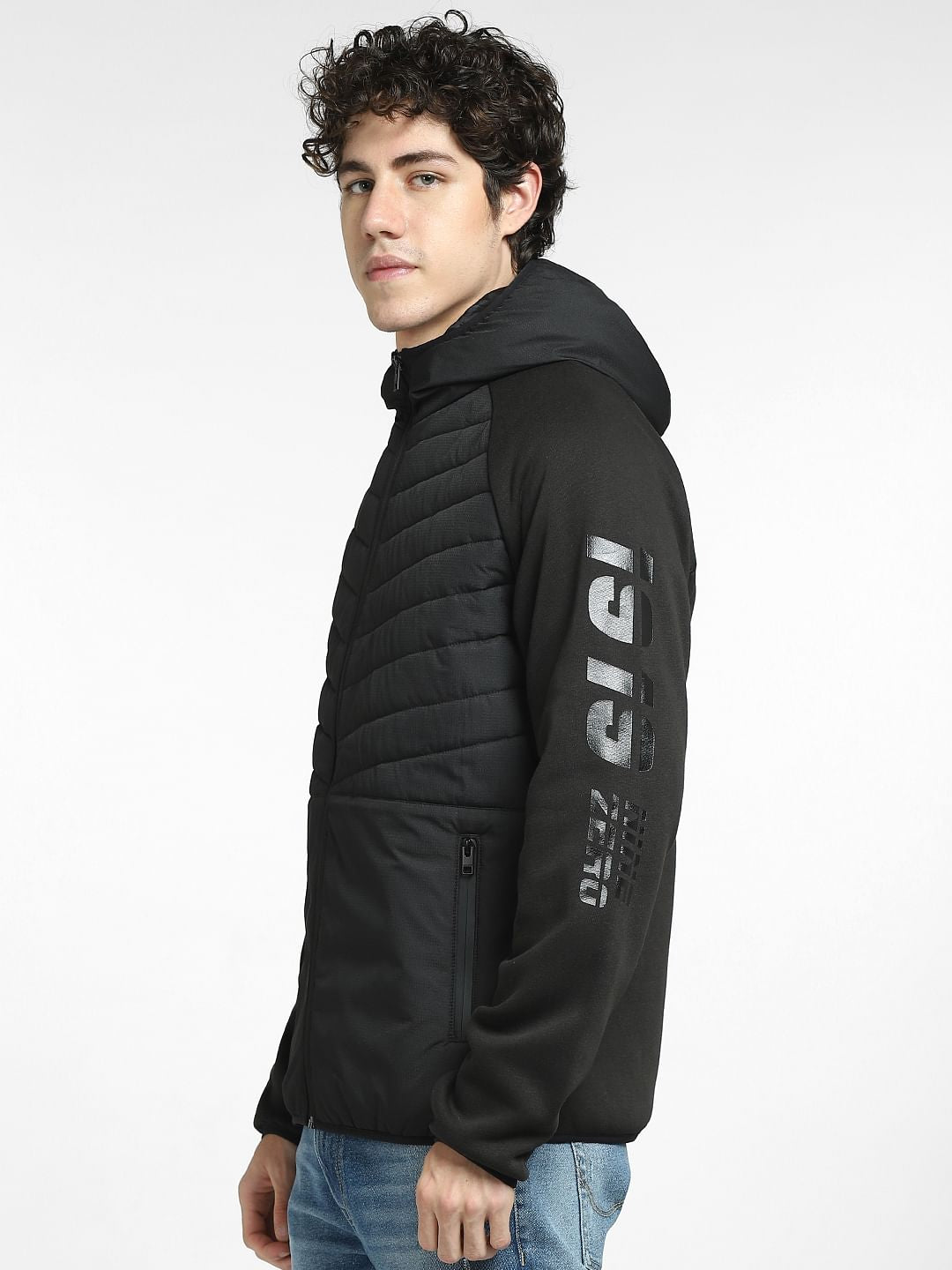 Black Colourblocked Hooded Jacket