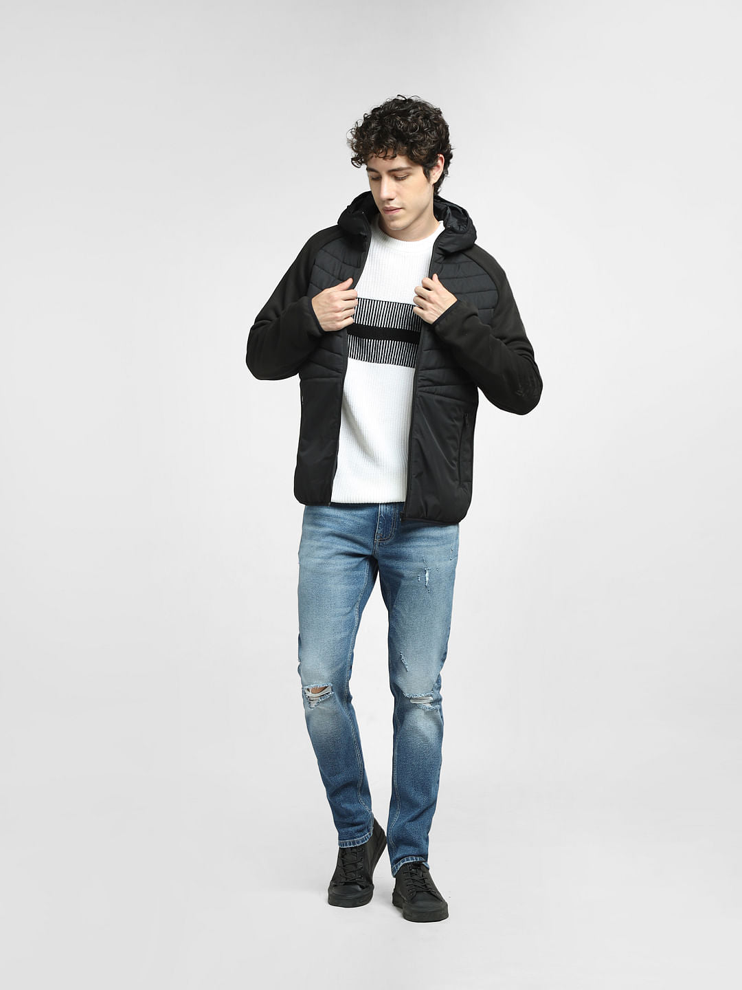Black Colourblocked Hooded Jacket
