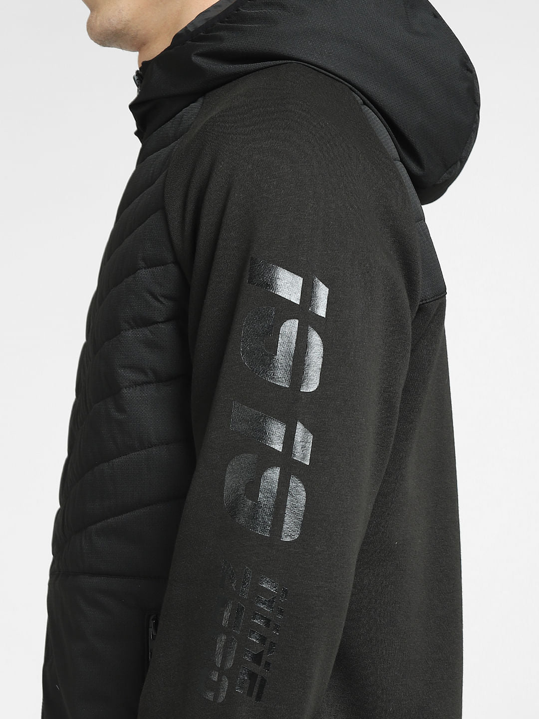 Black Colourblocked Hooded Jacket