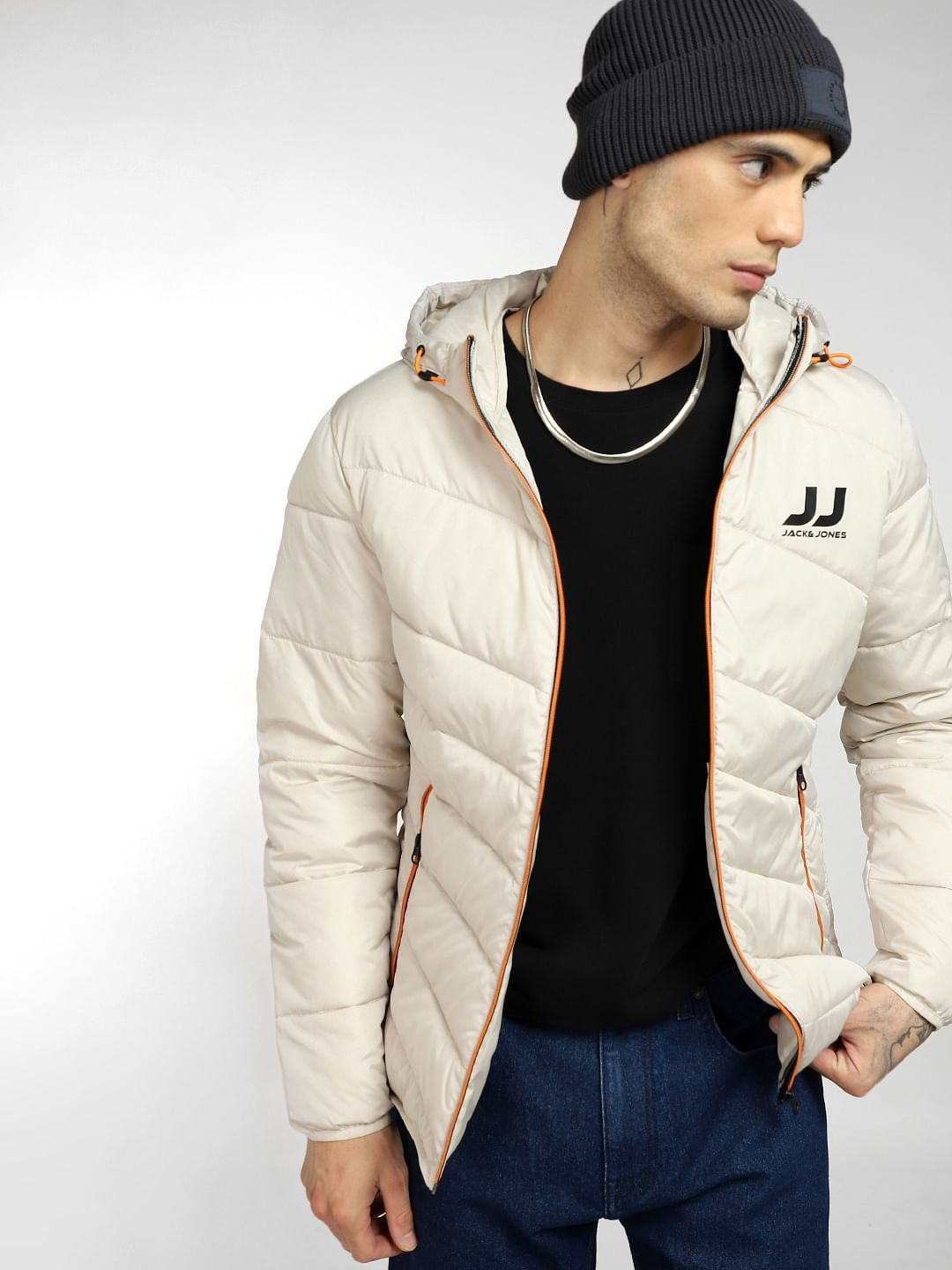 Beige Hooded Puffer Jacket