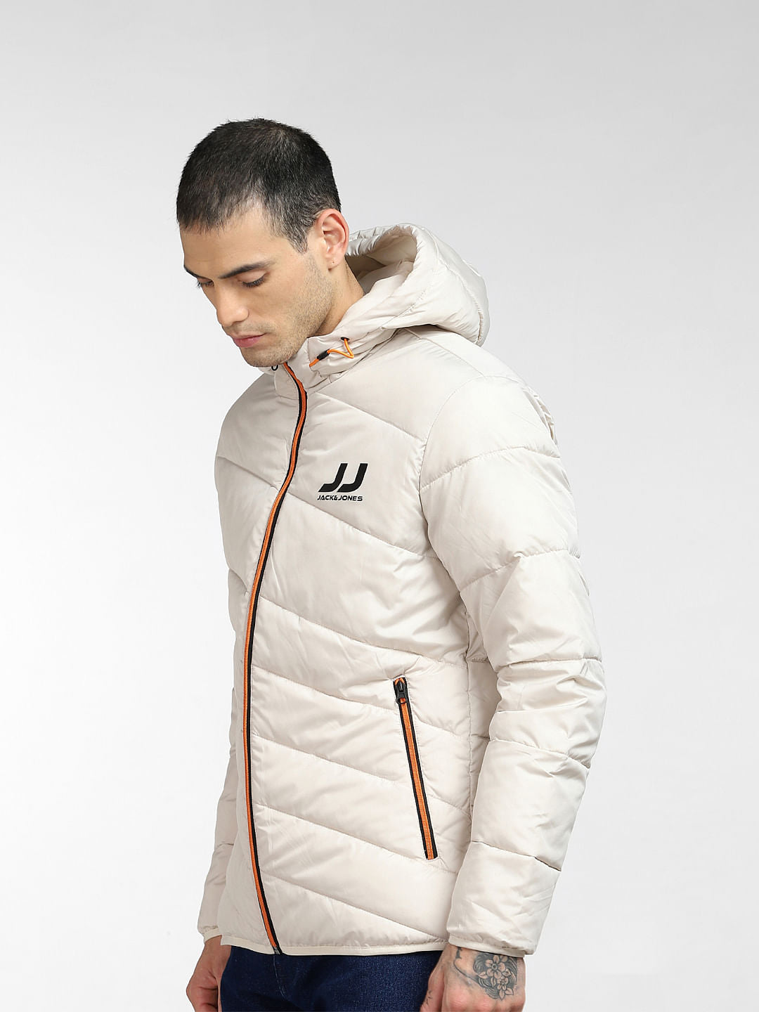 Beige Hooded Puffer Jacket