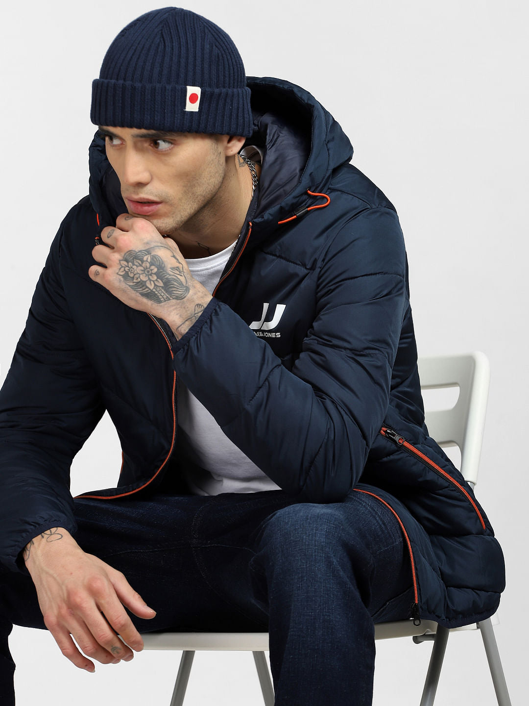 Navy Blue Hooded Puffer Jacket - S
