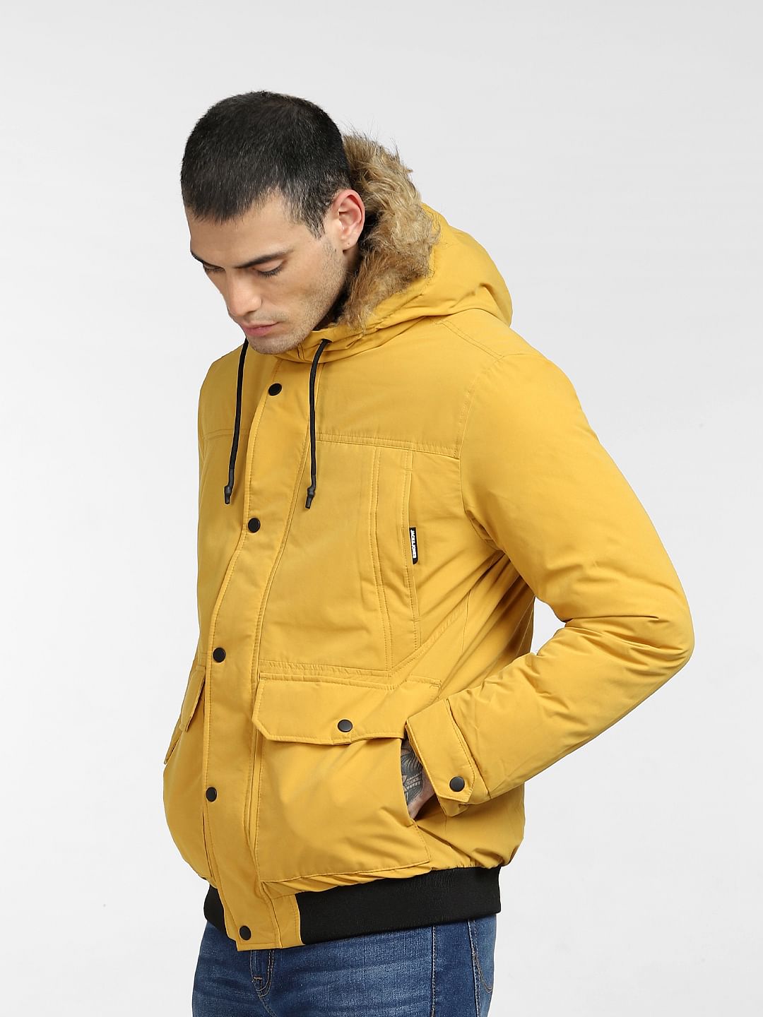 Yellow Fur Hood Casual Jacket