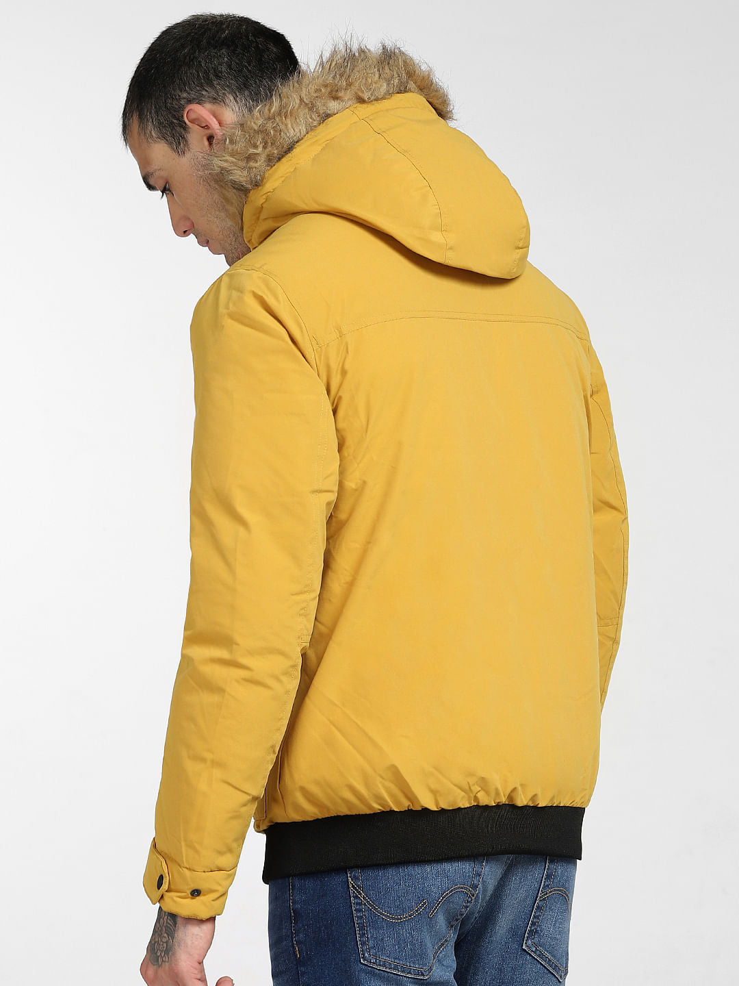 Yellow Fur Hood Casual Jacket