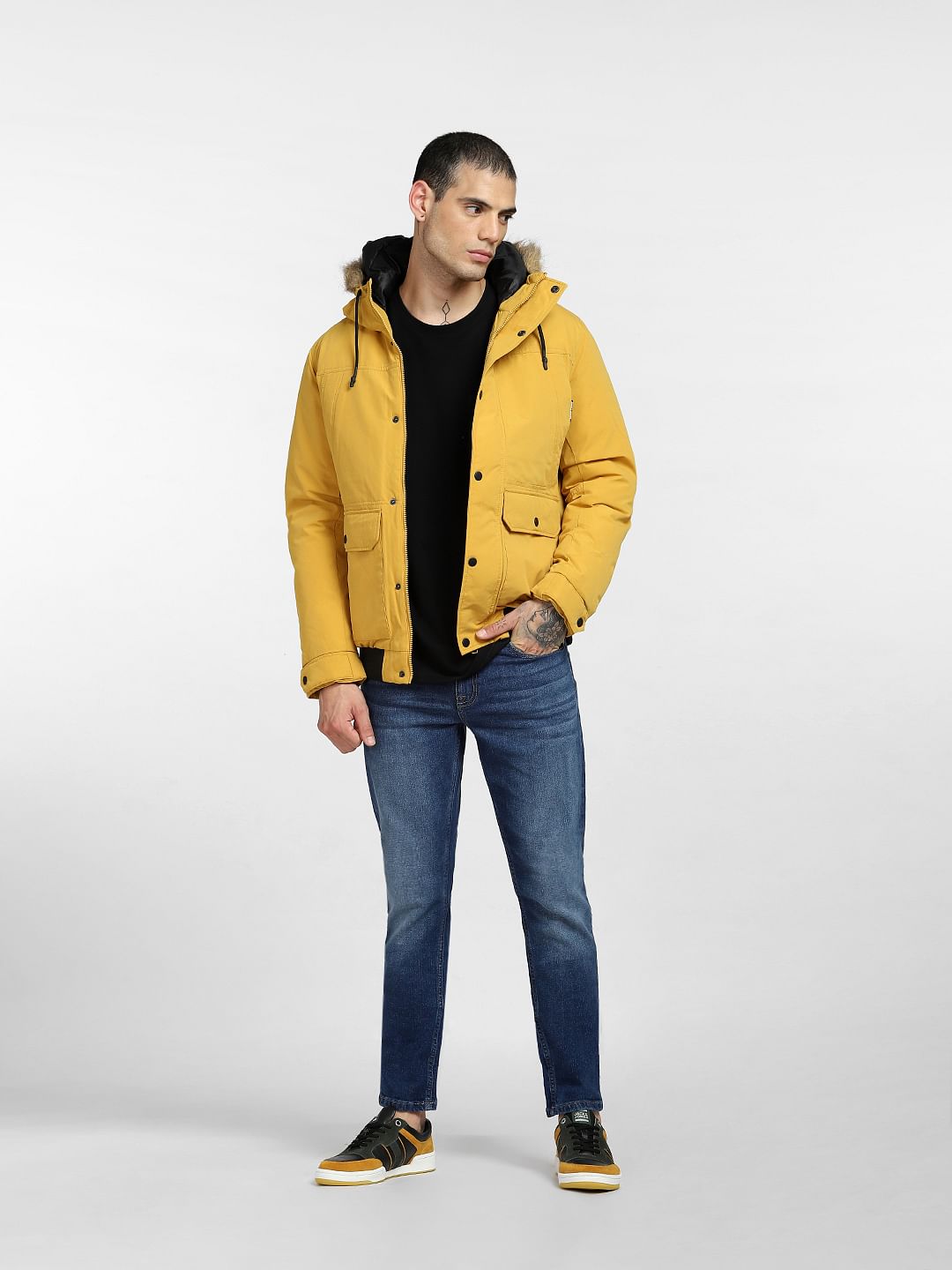 Yellow Fur Hood Casual Jacket