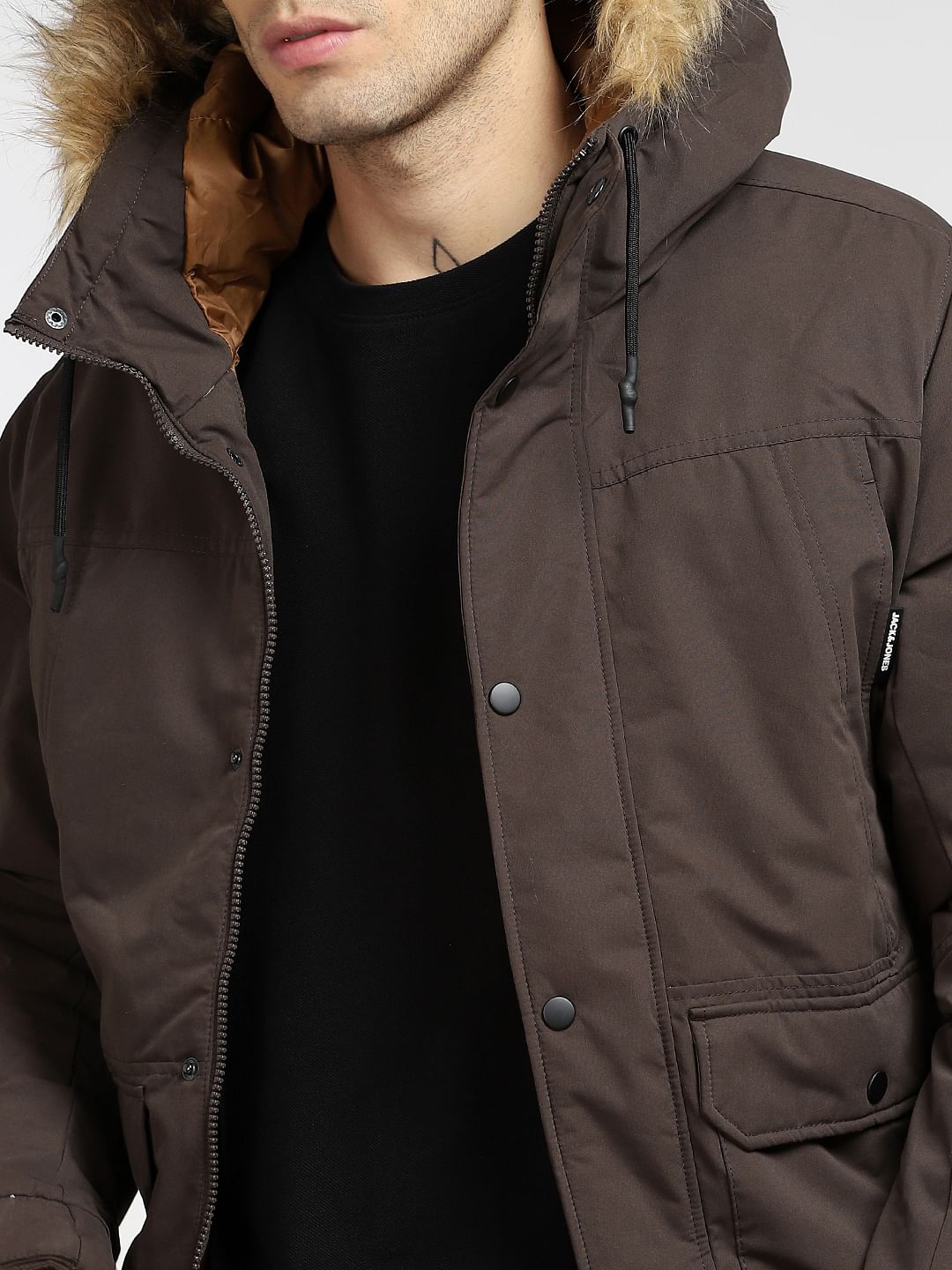 Dark Brown Fur Hood Casual Jacket