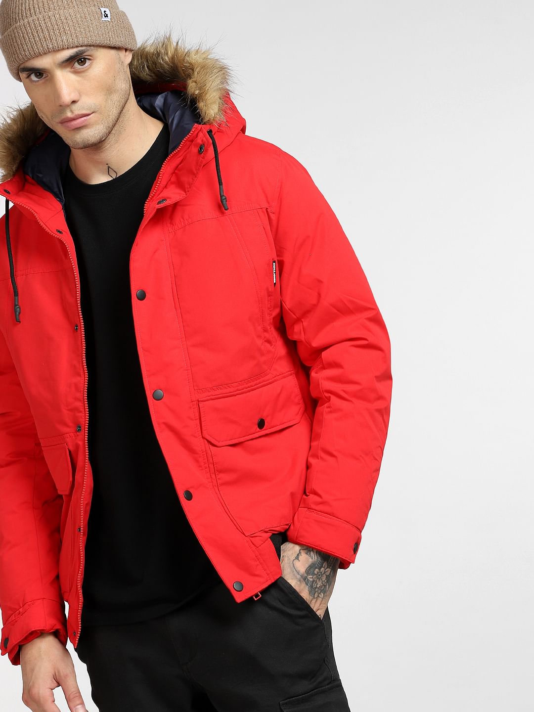 Red Fur Hood Casual Jacket