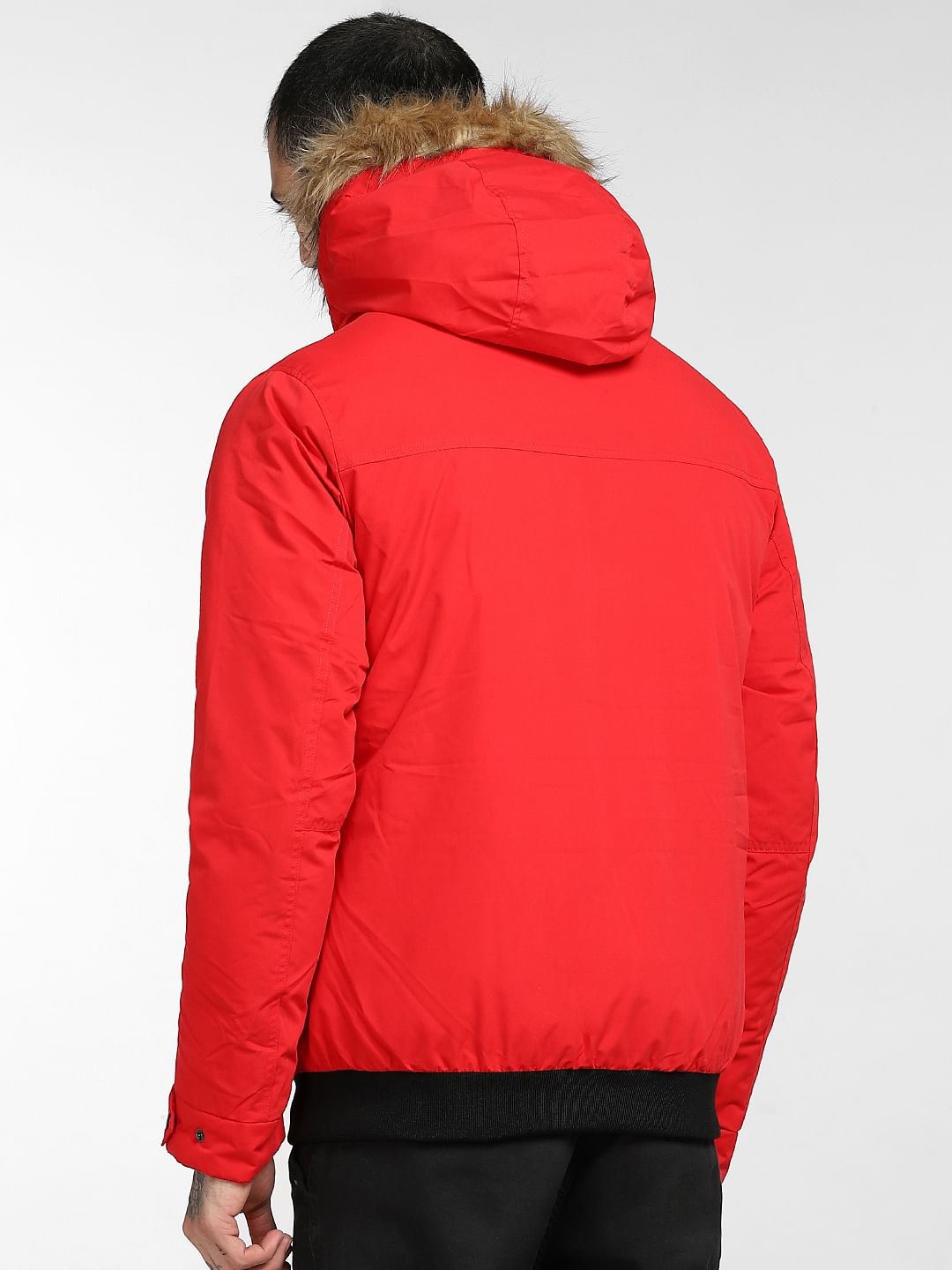 Red Fur Hood Casual Jacket