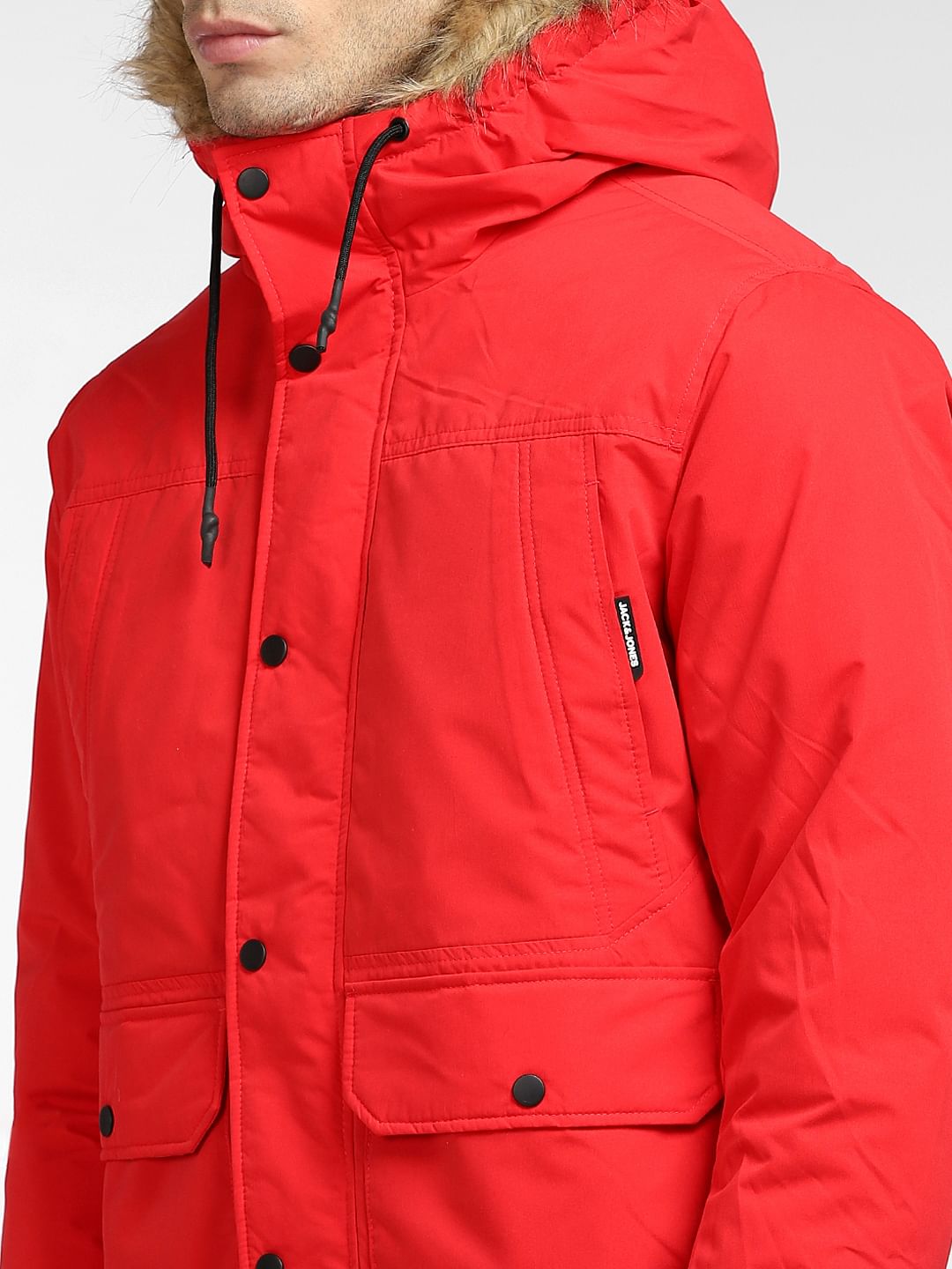 Red Fur Hood Casual Jacket