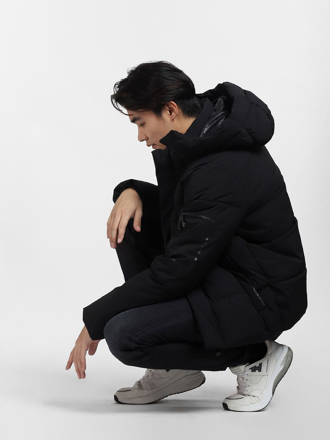 Black Hooded Puffer Jacket - S