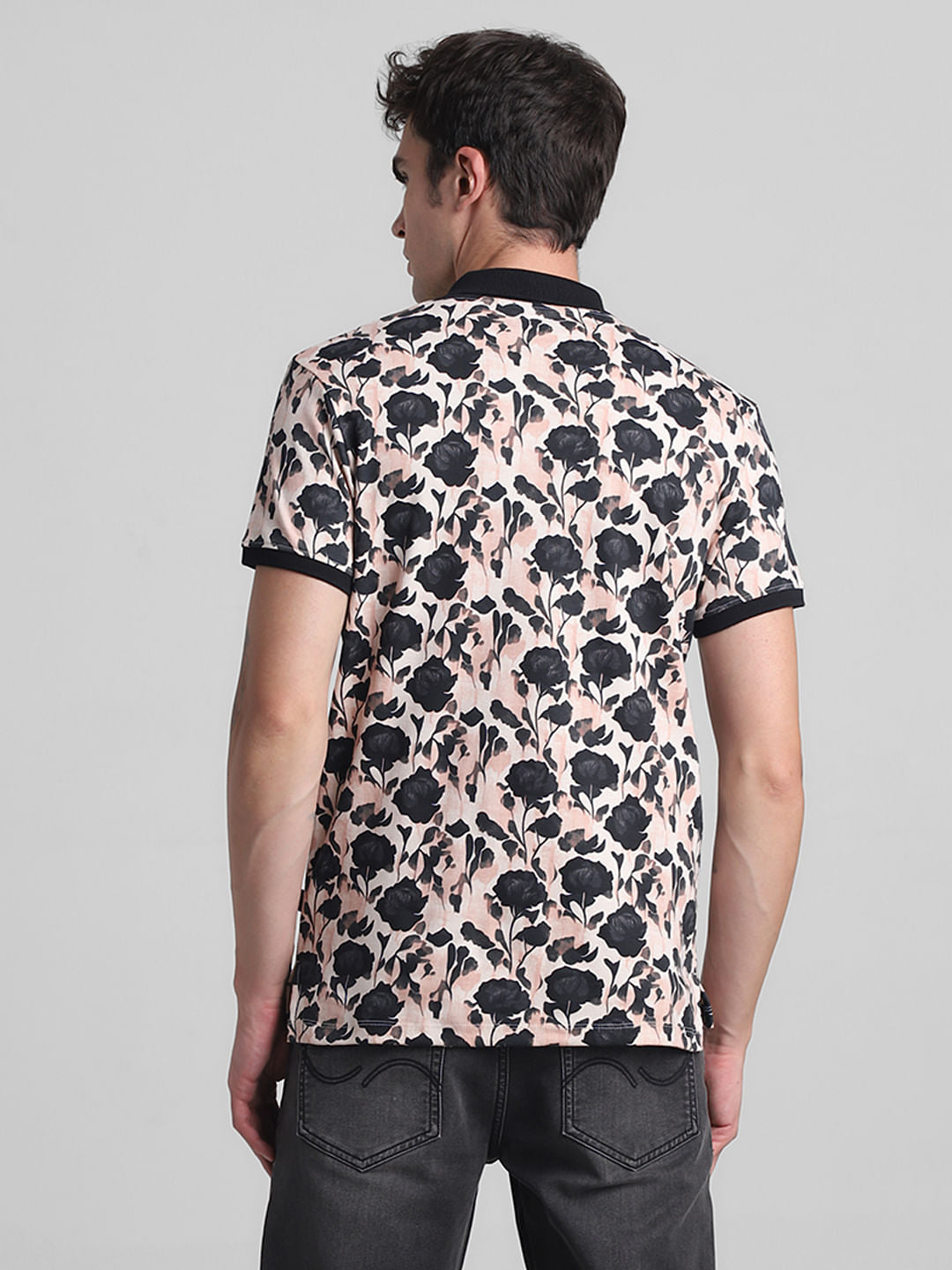 Pink & Black Floral Polo T-shirt