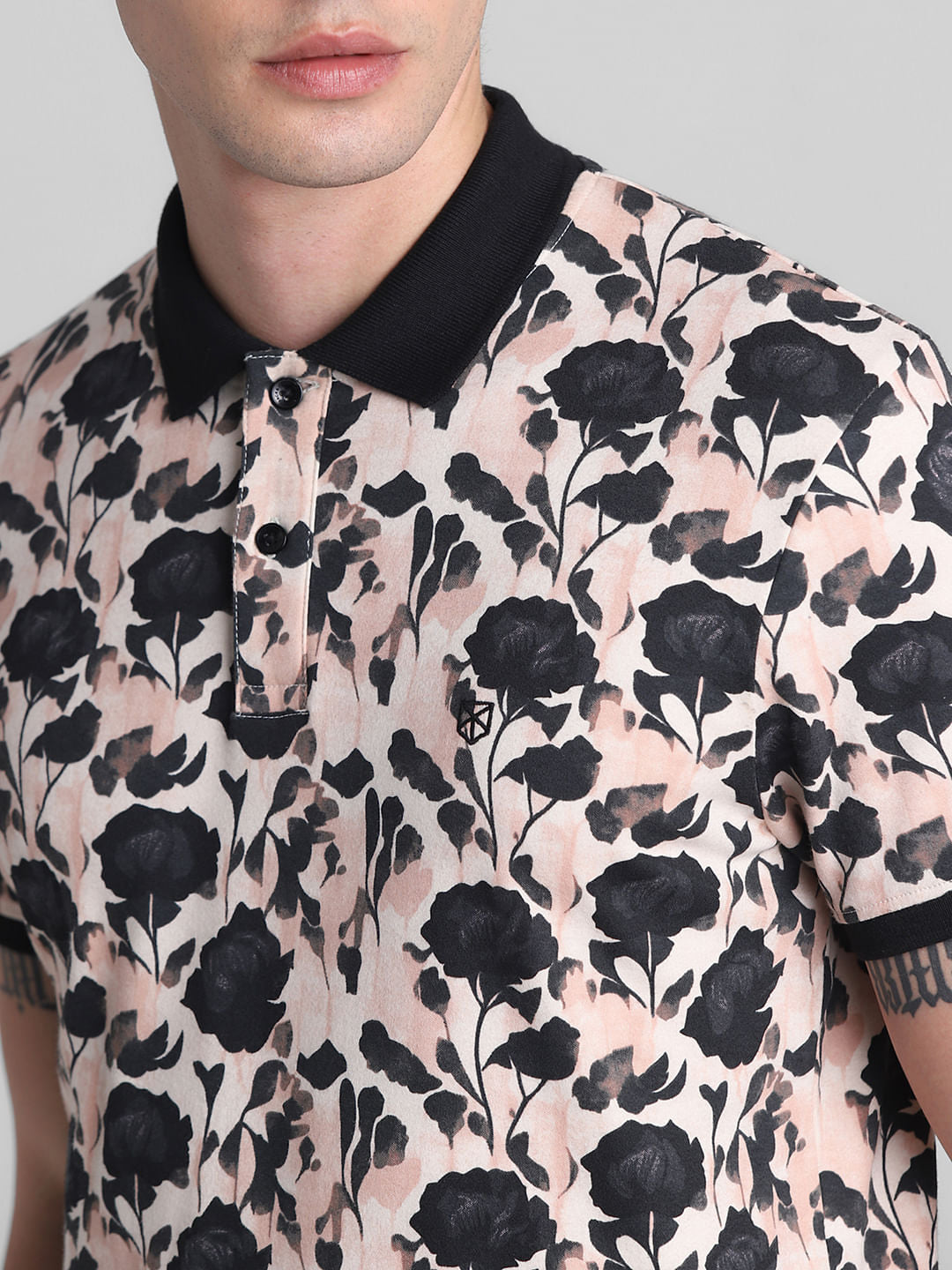 Pink & Black Floral Polo T-shirt