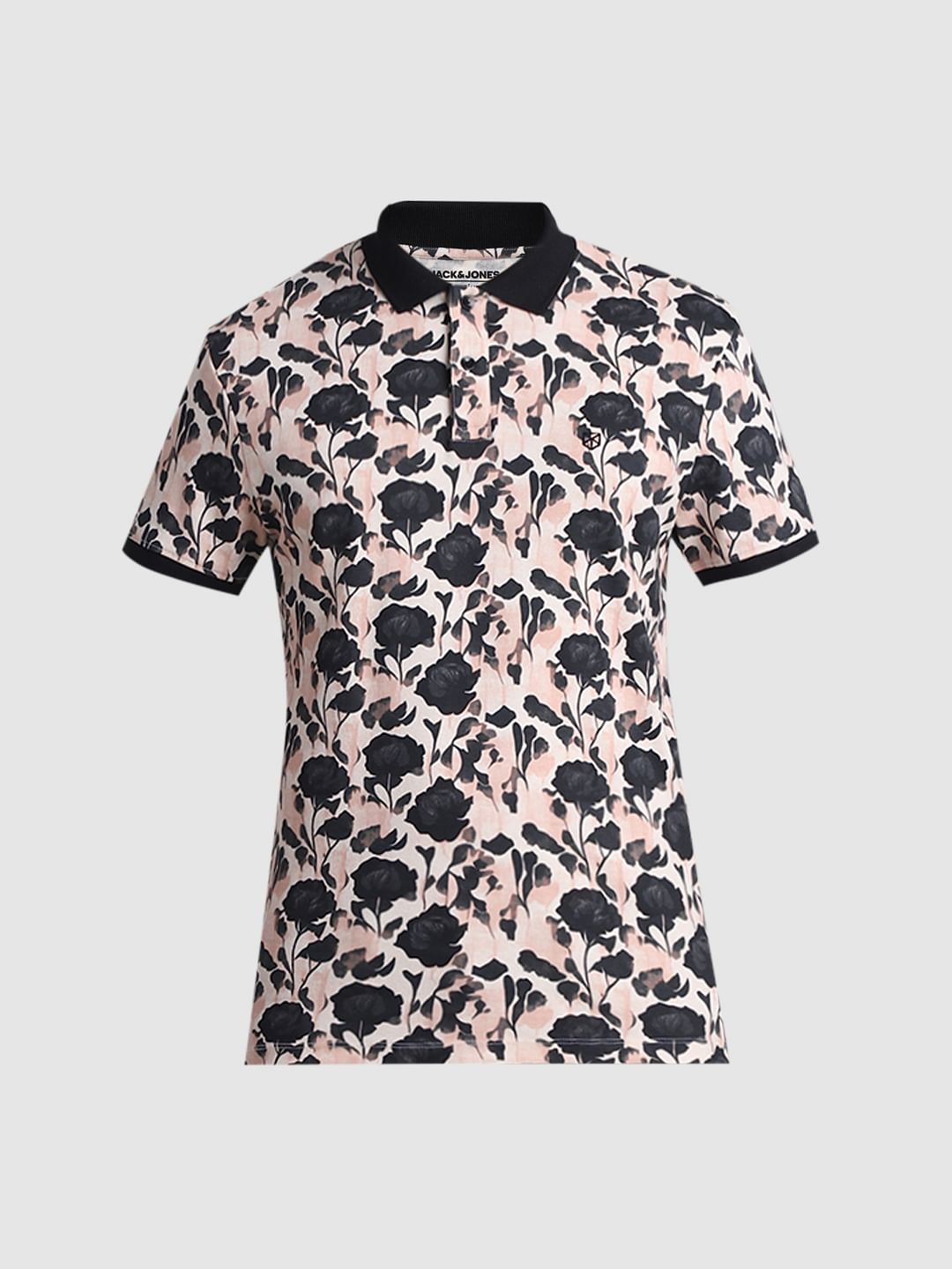 Pink & Black Floral Polo T-shirt
