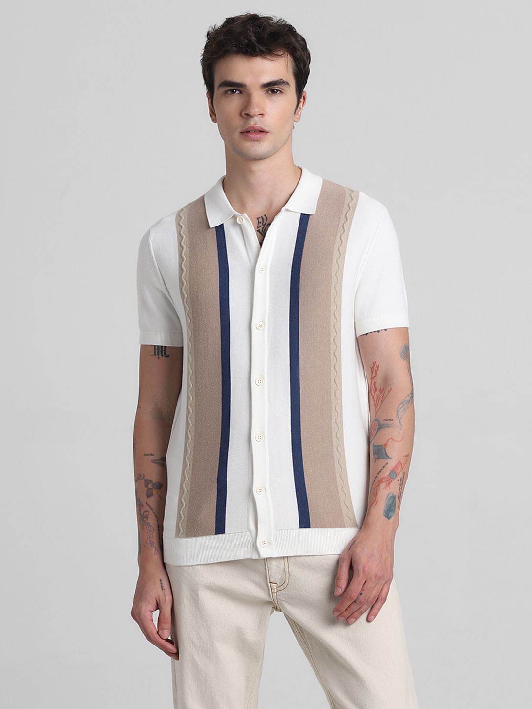 White Front Open Knitted Polo