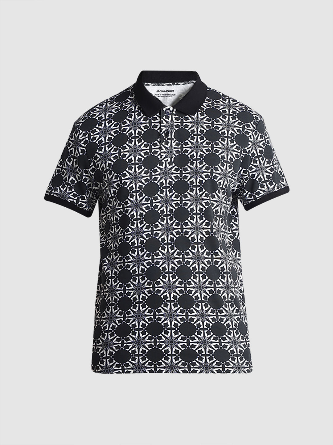 Black Abstract Print Polo T-shirt