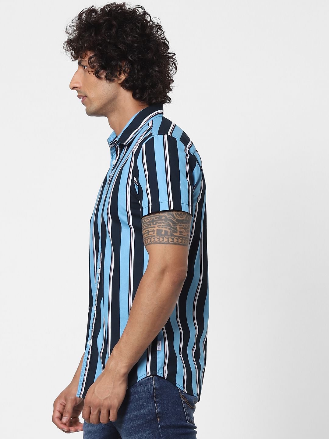 Blue Striped Half Sleeves Shirt
