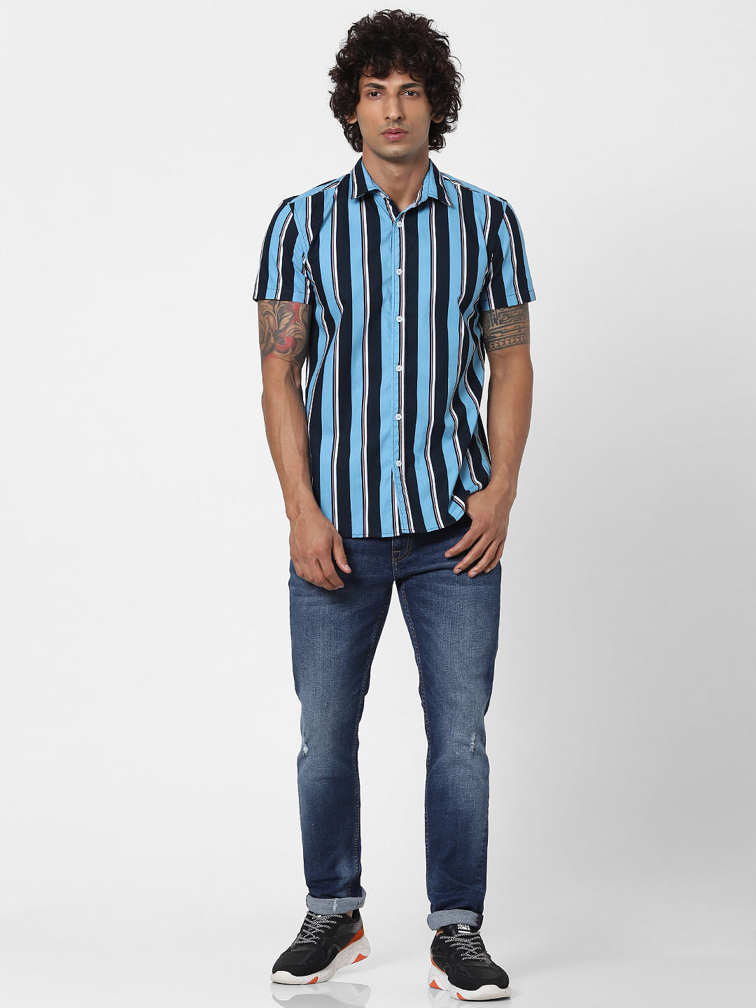 Blue Striped Half Sleeves Shirt