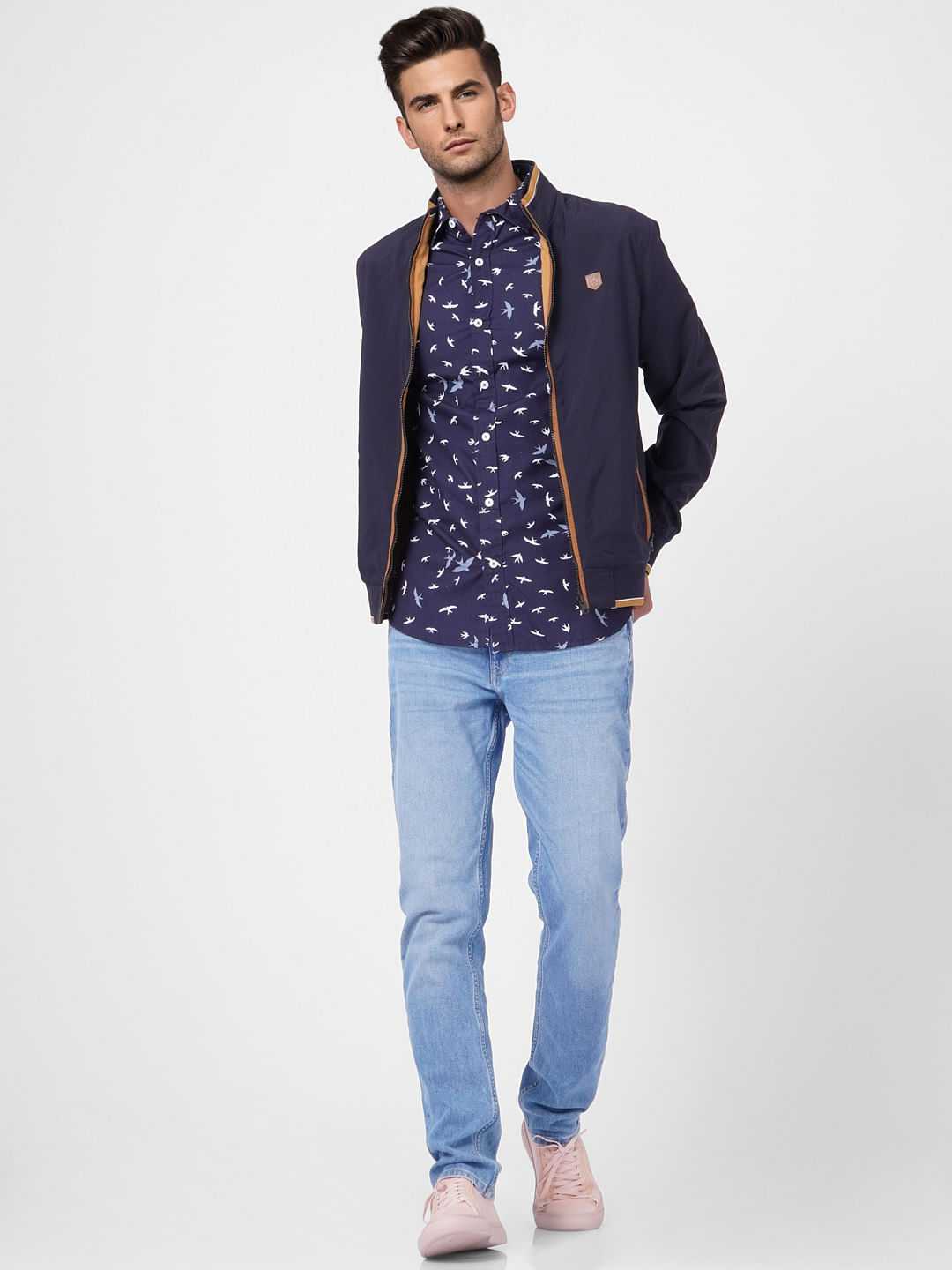 Blue Printed Half Sleeves Shirt