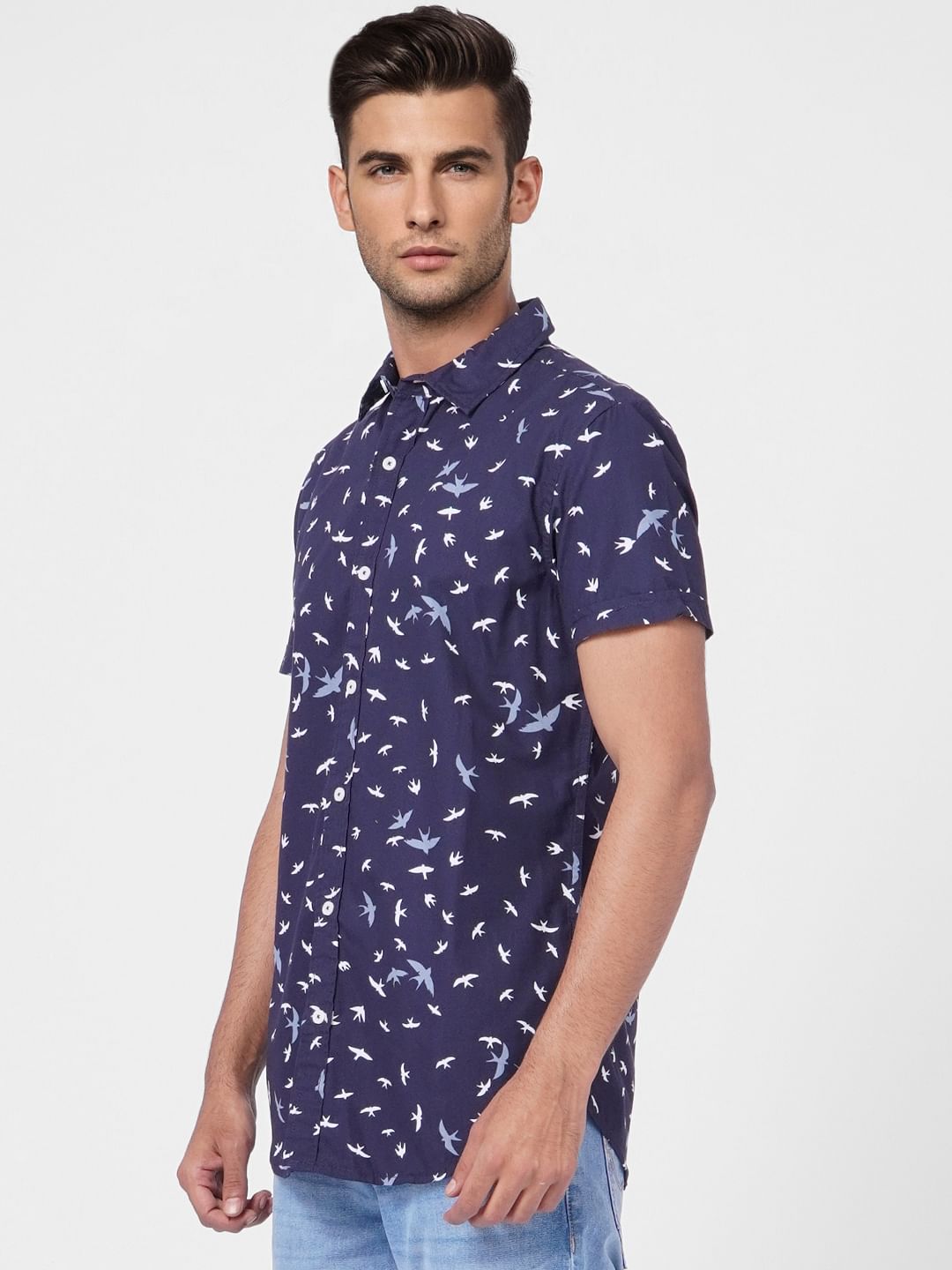 Blue Printed Half Sleeves Shirt
